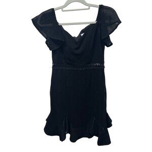 Black Mesh Flutter Sleeve Dress Ruffle Hem Crochet Waist Angel Biba y2k witchyco